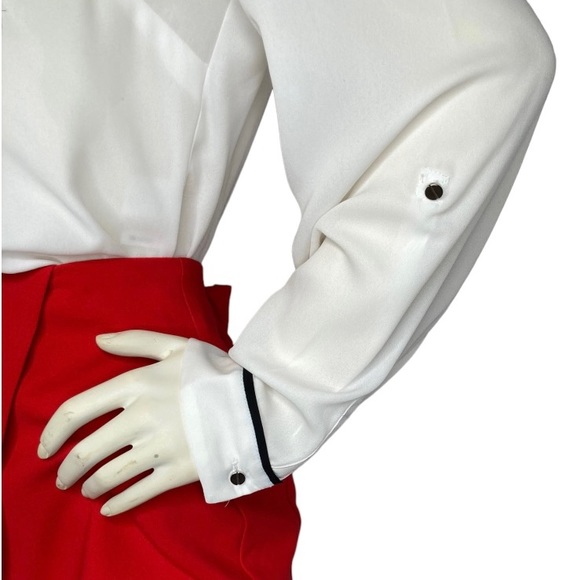7TH AVENUE NEW YORK & COMPANY White & Black Button Up Long Sleeve Blouse Shirt,L - Picture 10 of 16